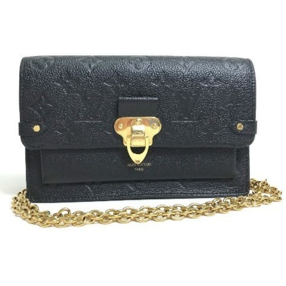 Louis Vuitton Monogram Emplant Portefeuille Chain Wallet Black